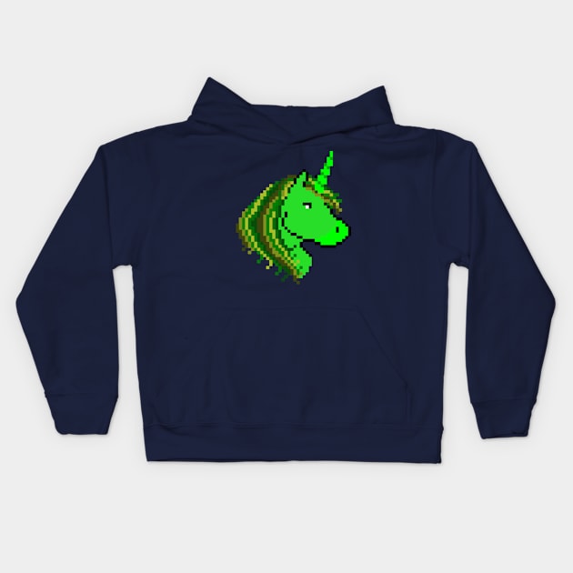 Pixel Green Alien Unicorn Kids Hoodie by gkillerb